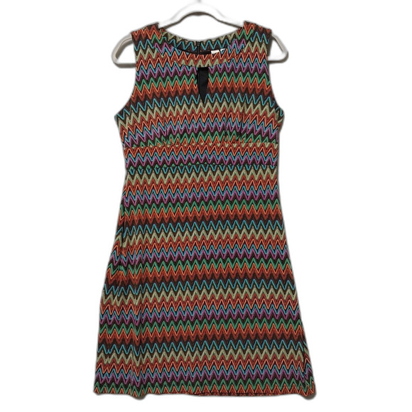 Emma & Michele dress Womens Medium Multicolor chevron striped keyhole 70s Retro - Picture 1 of 7